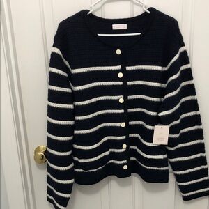 LC Lauren Conrad Navy and White Striped Button Cardigan